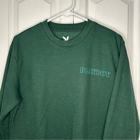 PLAYBOY womens Dark Green Crewneck Sweater small - Picture 2 of 4